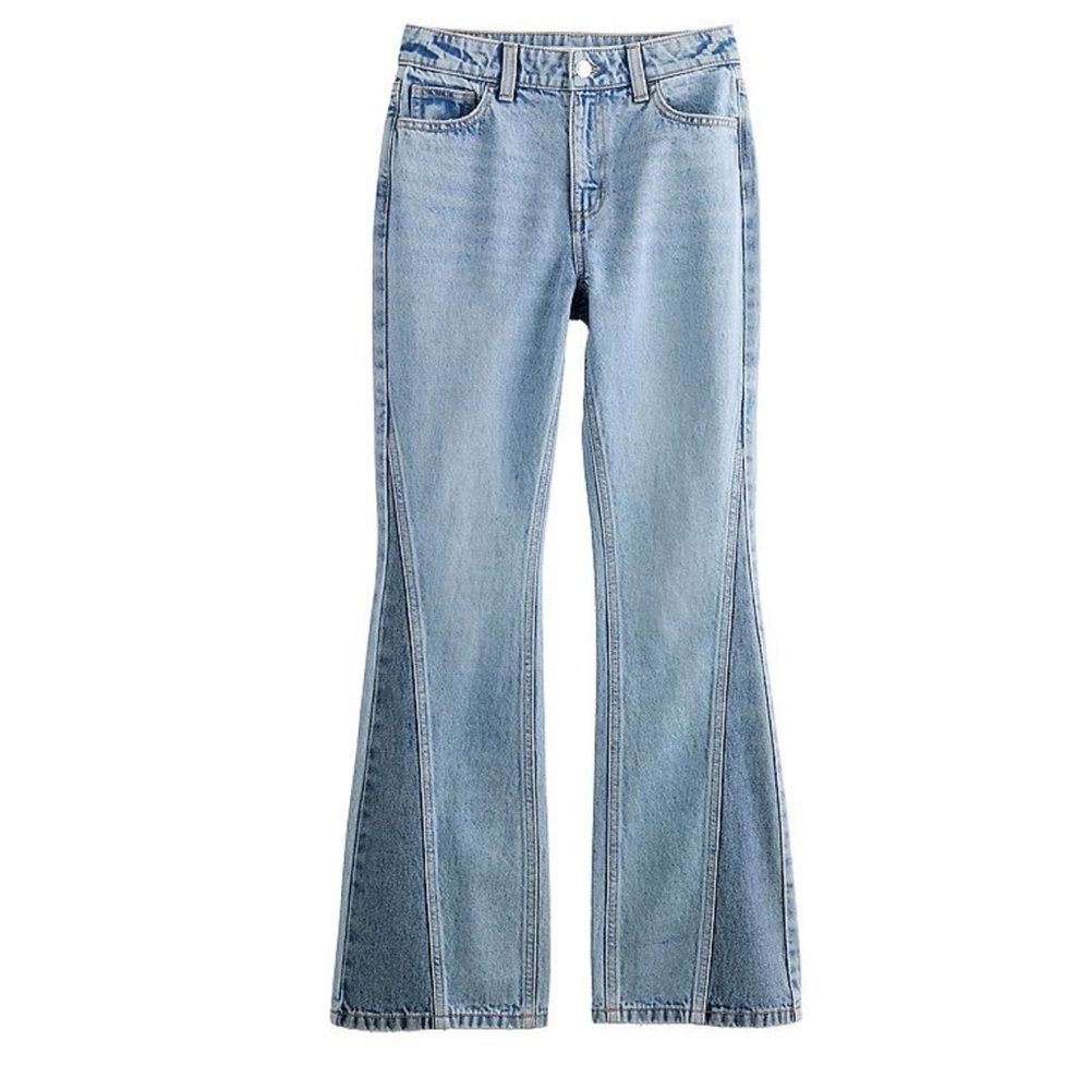 NWT Girls SO® Medium Wash Two Tone Mid Rise Flare Denim Jeans Size 14
